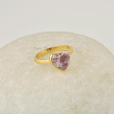 Natural Lepidolite Ring - 10mm Heart Shape Gemstone Ring - Sterling Silver Ring - 18k Gold Plated - Jewelry Gift for Bride - Handmade Rings